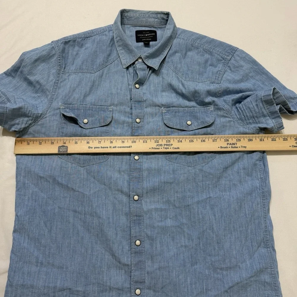 Lucky Brand Western Snap Shirt Mens Medium Blue Chambray Linen Blend M - Picture 8 of 13